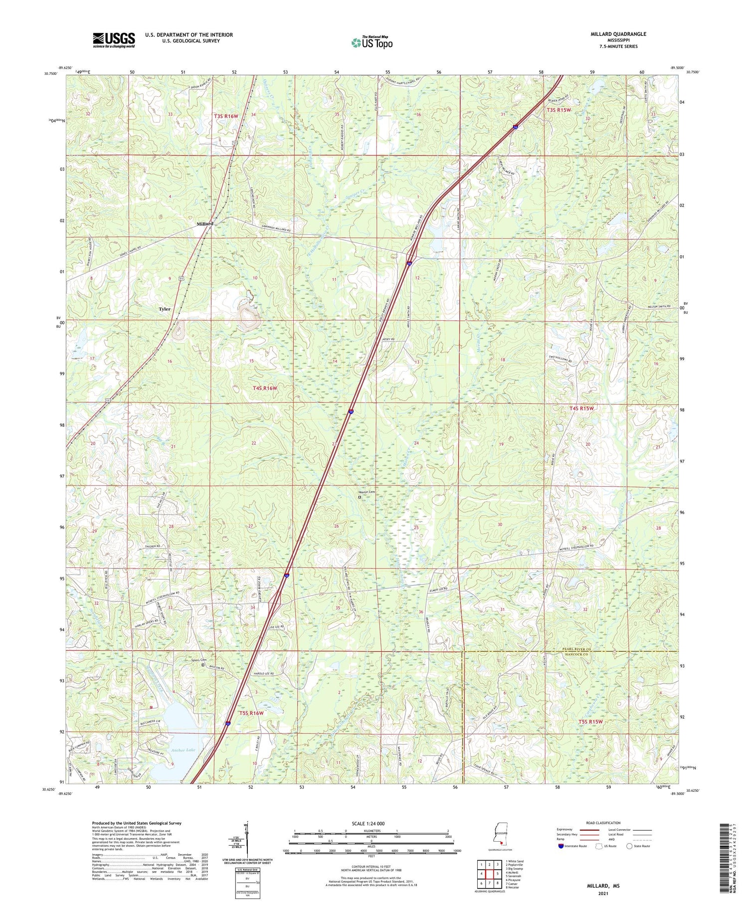 Millard Mississippi US Topo Map Image