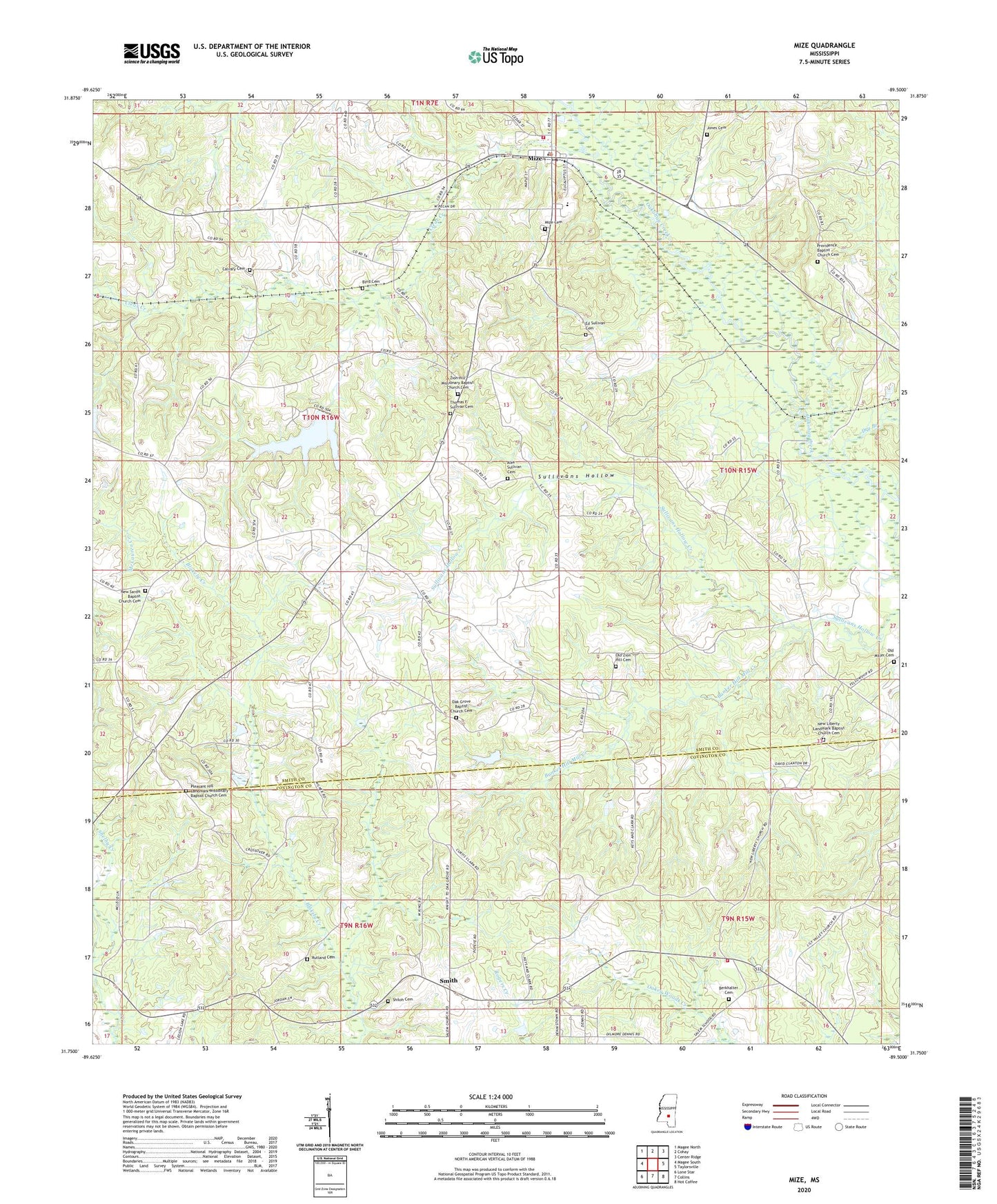 Mize Mississippi US Topo Map Image