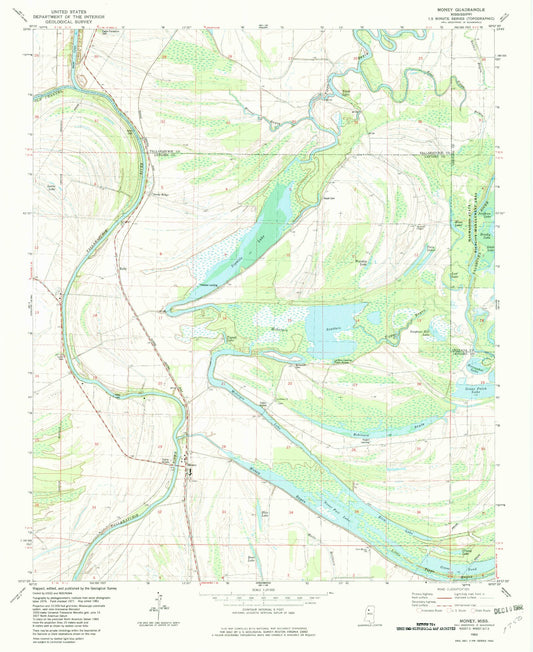 Classic USGS Money Mississippi 7.5'x7.5' Topo Map Image