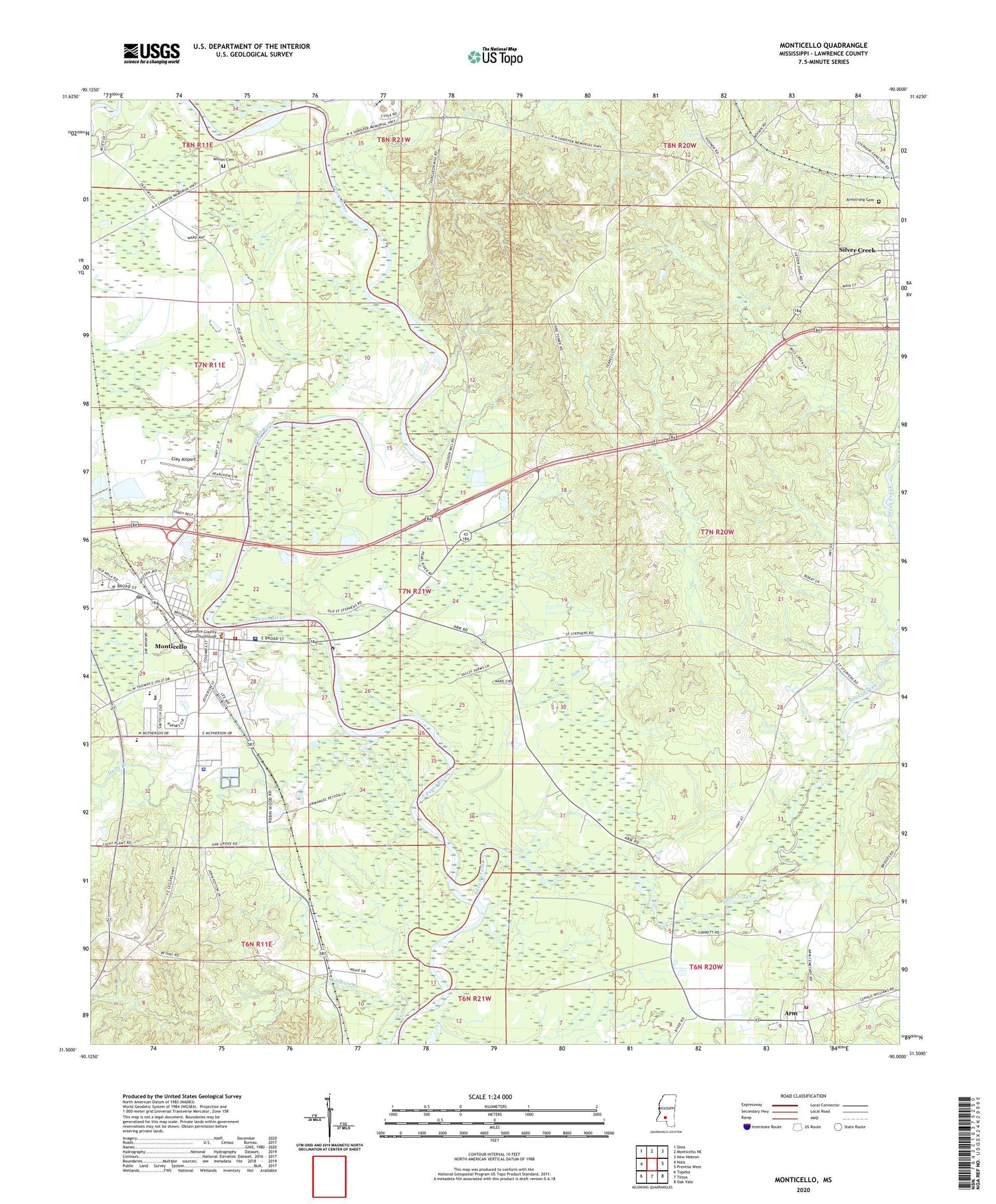 Monticello Mississippi US Topo Map Image
