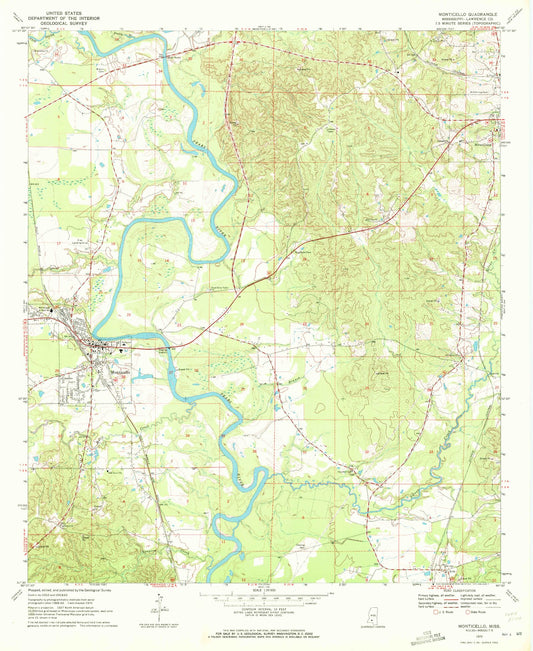 Classic USGS Monticello Mississippi 7.5'x7.5' Topo Map Image