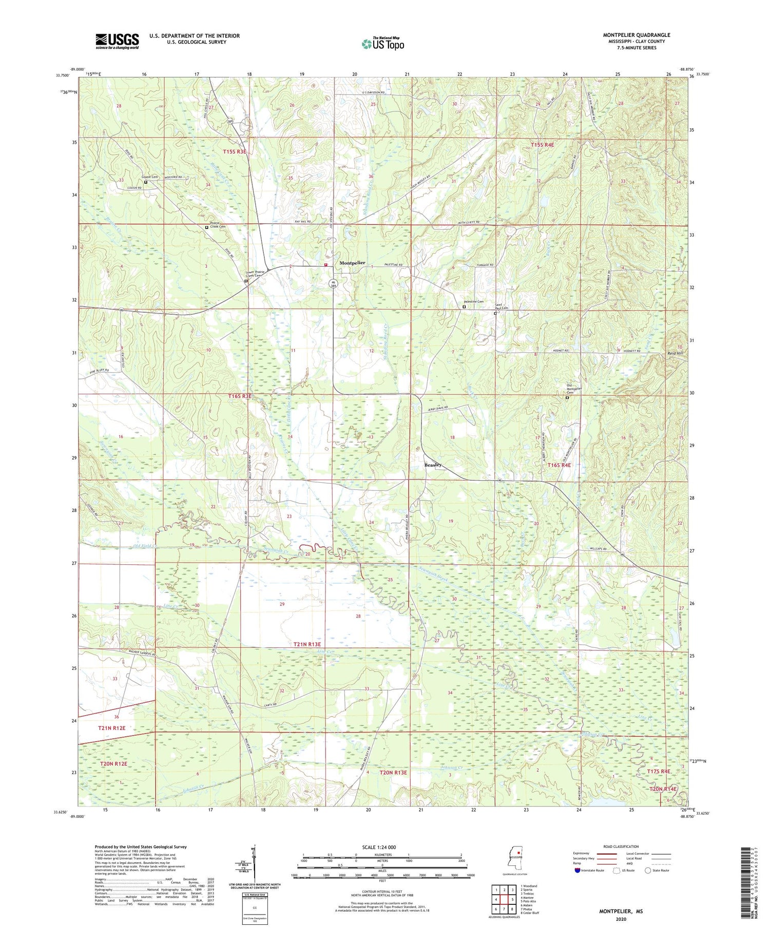 Montpelier Mississippi US Topo Map Image