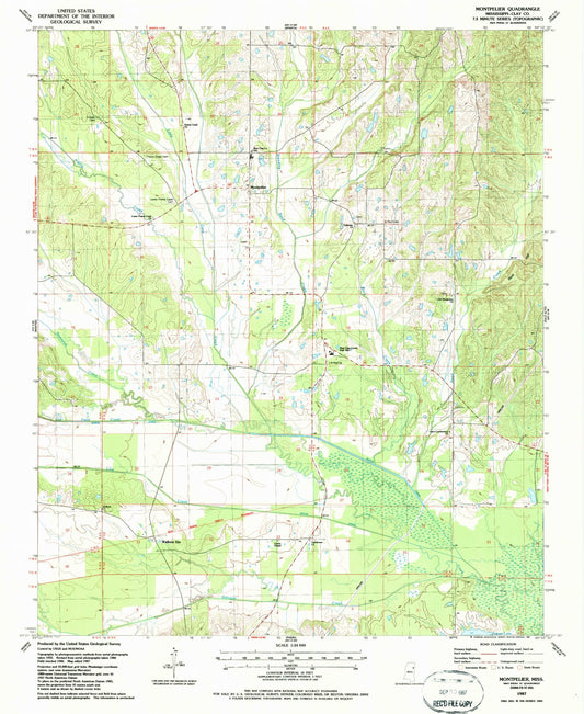 Classic USGS Montpelier Mississippi 7.5'x7.5' Topo Map Image