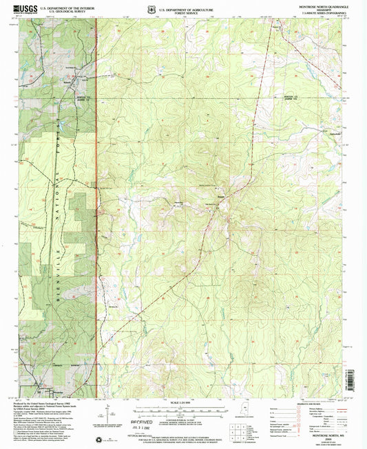 Classic USGS Montrose North Mississippi 7.5'x7.5' Topo Map Image