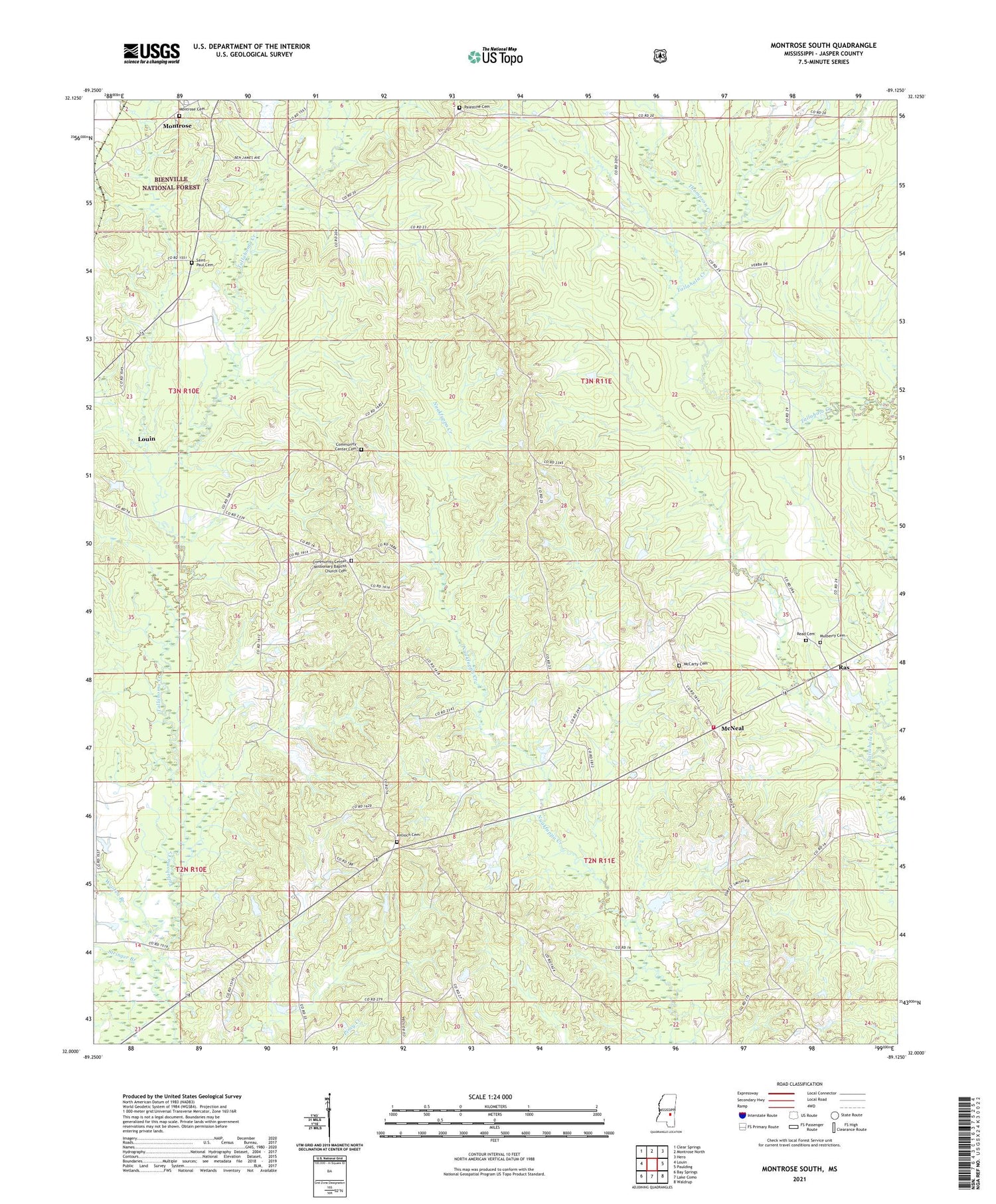 Montrose South Mississippi US Topo Map Image