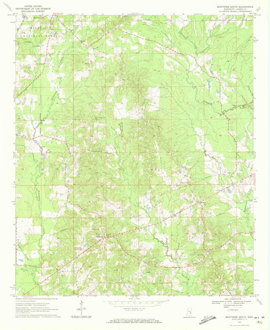 Classic USGS Montrose South Mississippi 7.5'x7.5' Topo Map Image