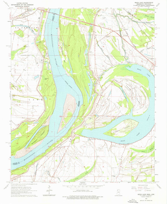 Classic USGS Moon Lake Mississippi 7.5'x7.5' Topo Map Image