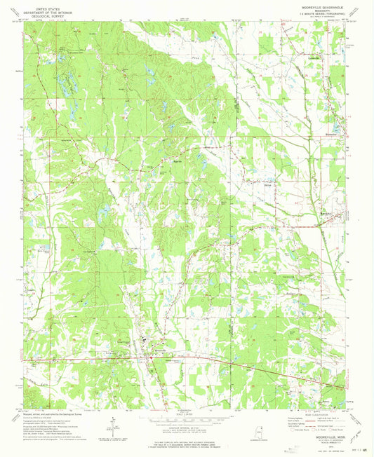 Classic USGS Mooreville Mississippi 7.5'x7.5' Topo Map Image