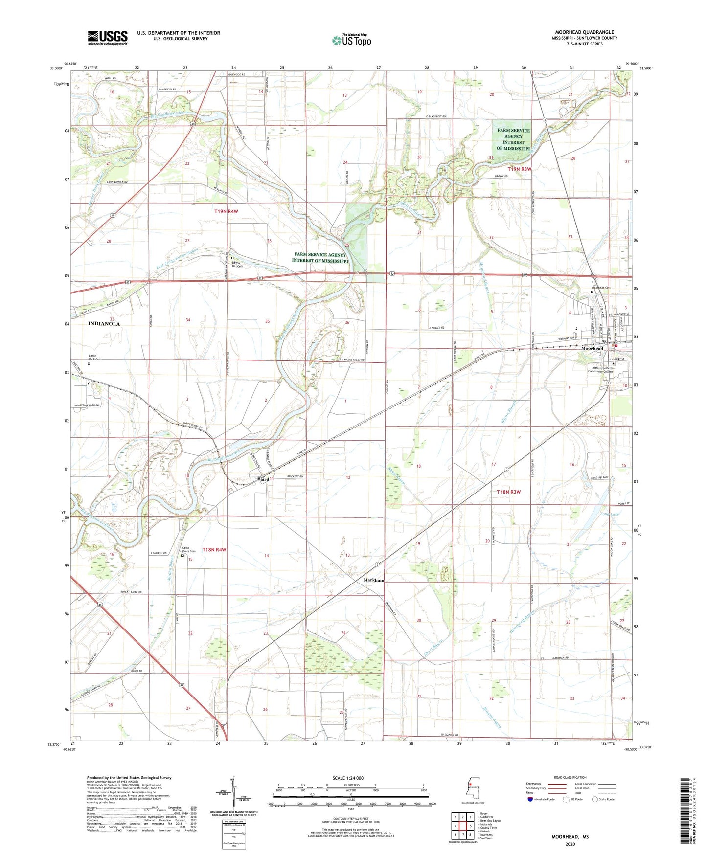 Moorhead Mississippi US Topo Map Image