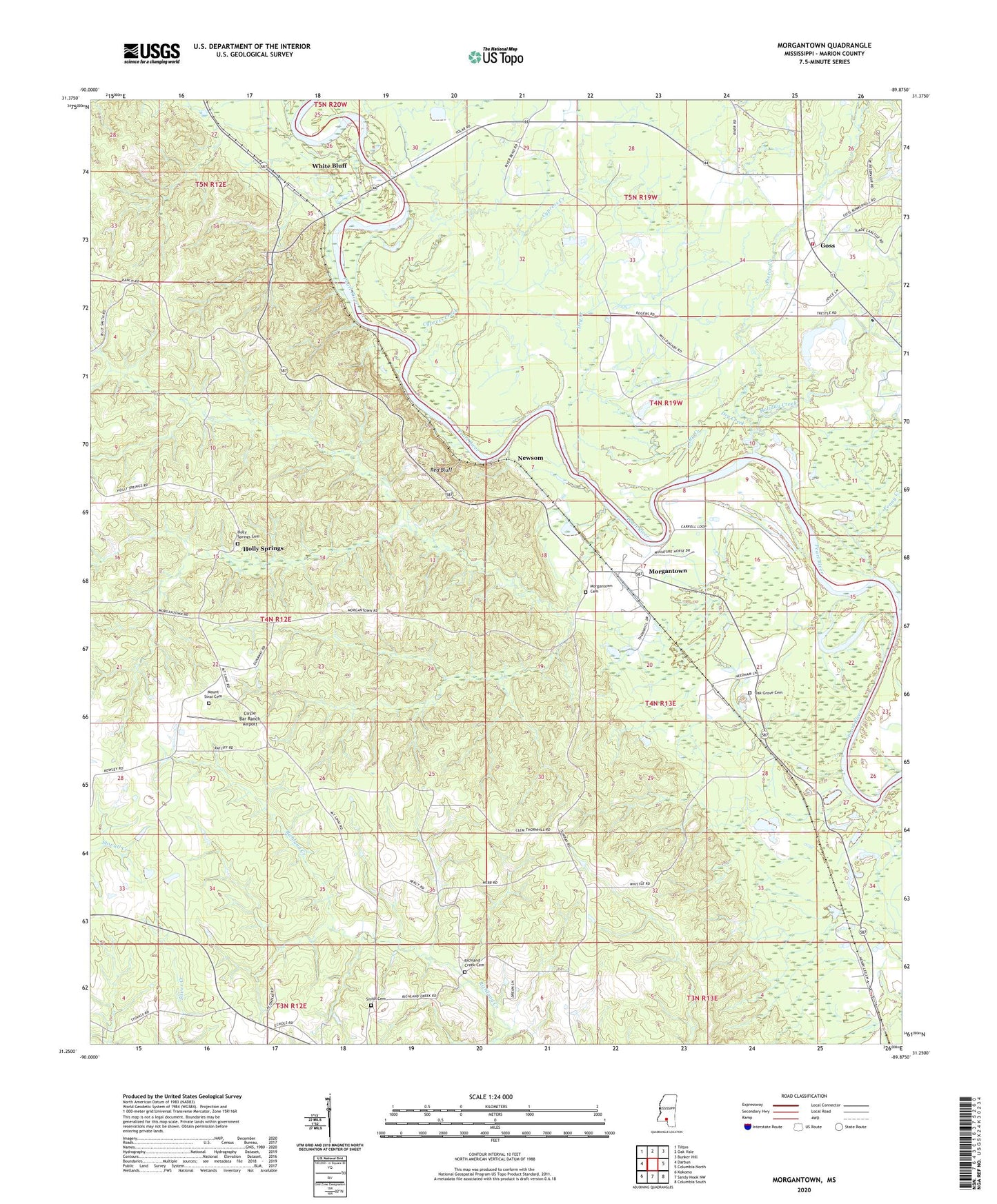 Morgantown Mississippi US Topo Map Image
