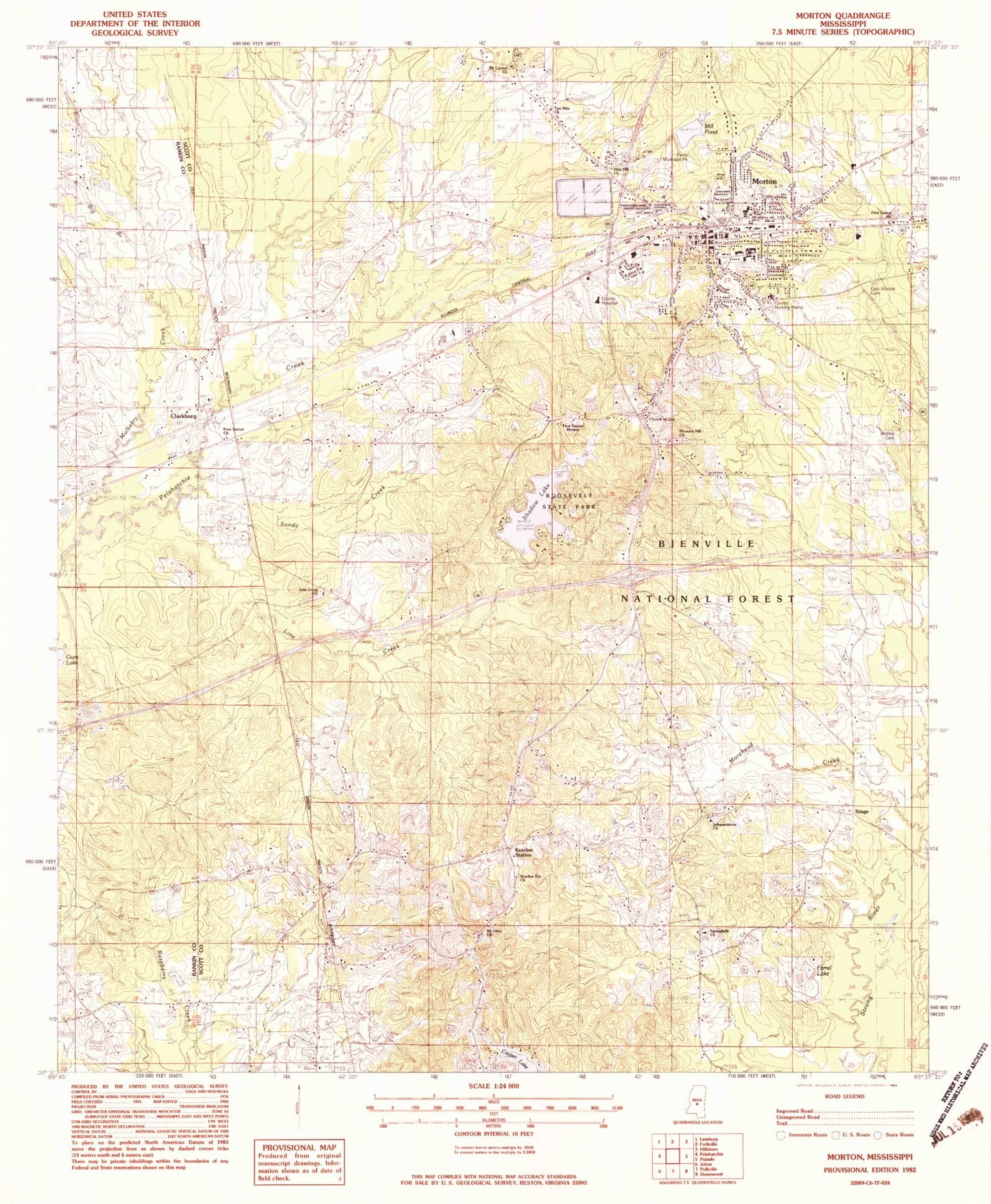 Classic USGS Morton Mississippi 7.5'x7.5' Topo Map Image