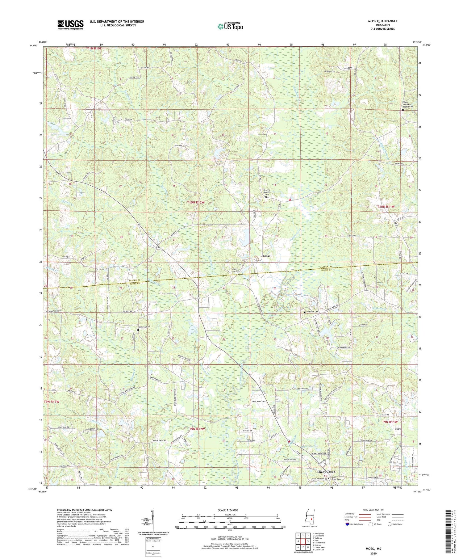 Moss Mississippi US Topo Map Image