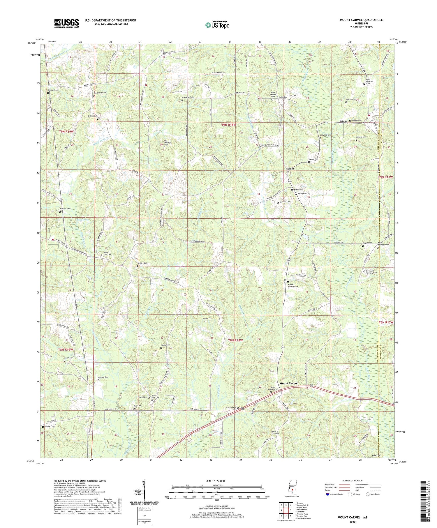 Mount Carmel Mississippi US Topo Map Image