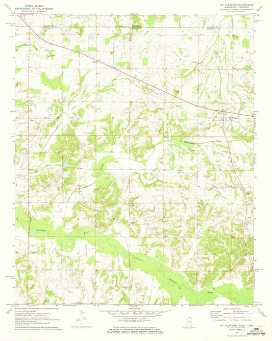 Classic USGS Mount Pleasant Mississippi 7.5'x7.5' Topo Map Image