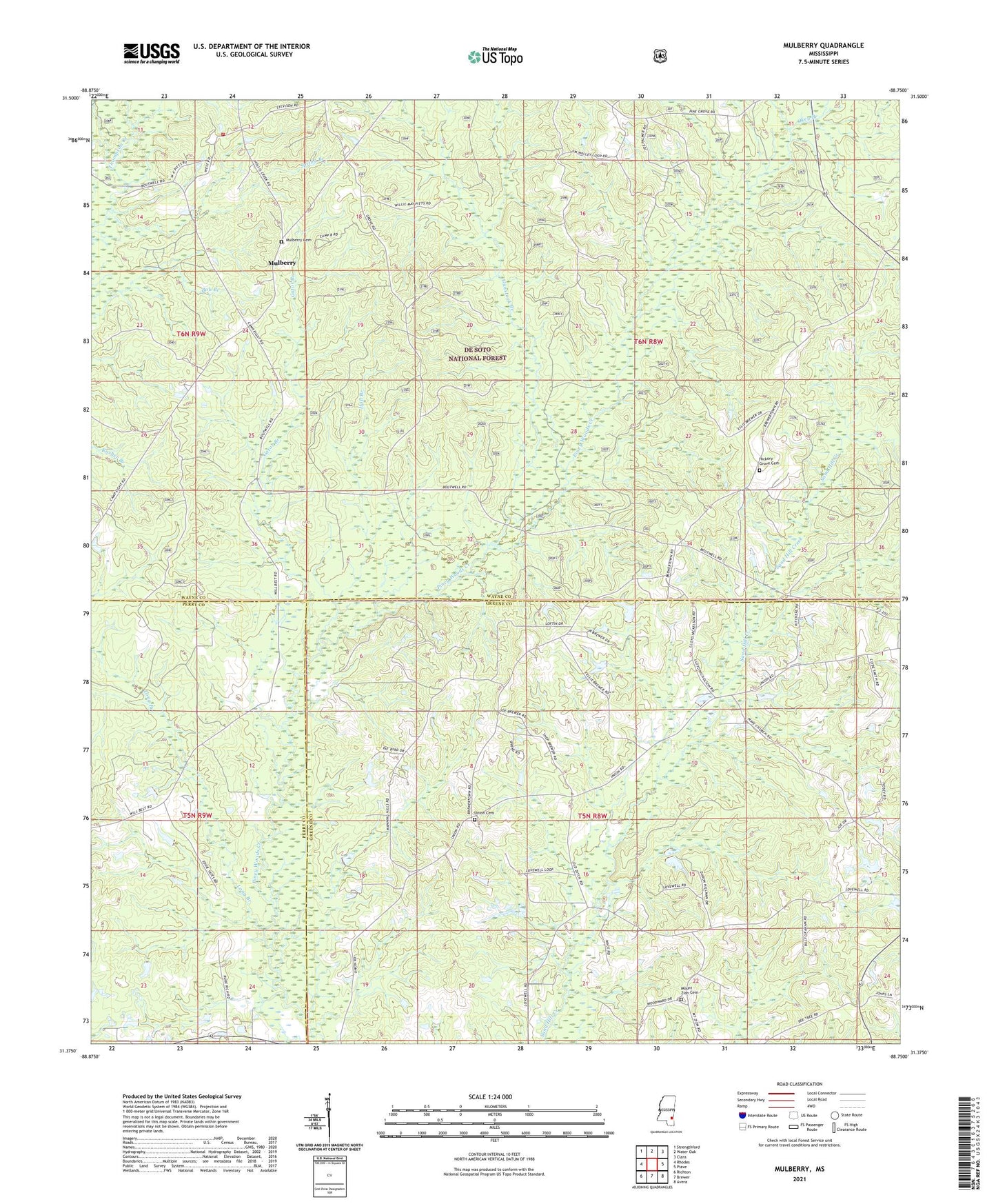Mulberry Mississippi US Topo Map Image