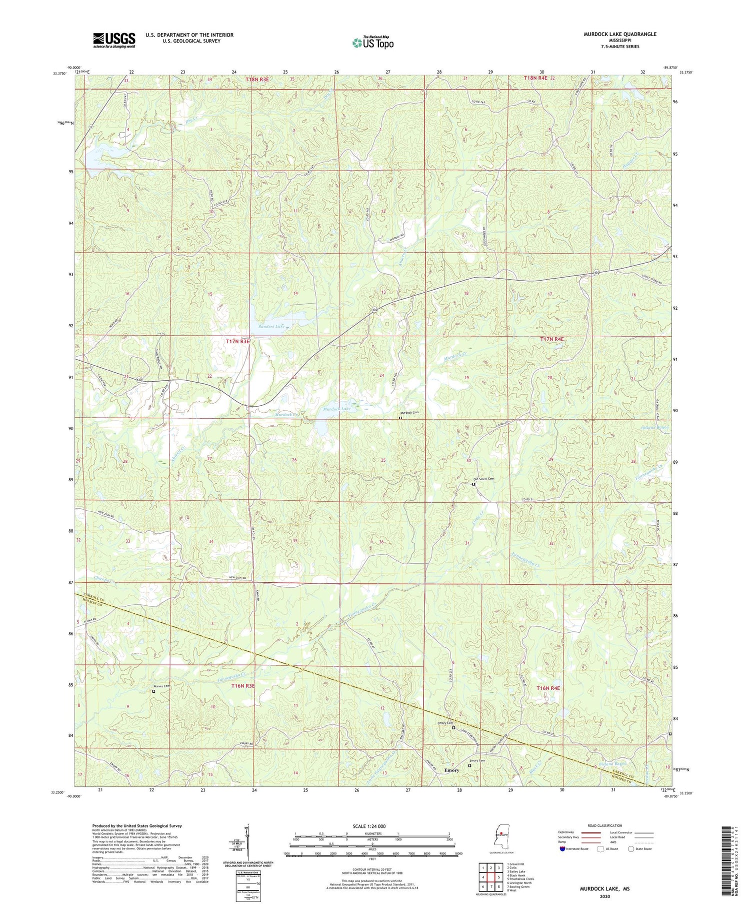 Murdock Lake Mississippi US Topo Map Image