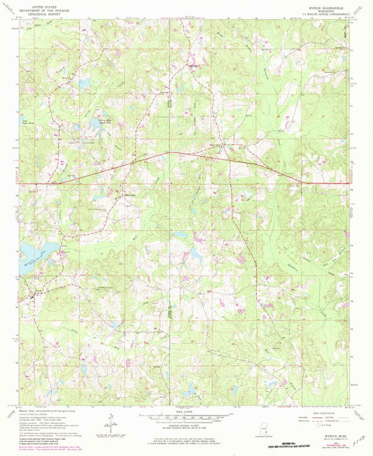 Classic USGS Myrick Mississippi 7.5'x7.5' Topo Map Image