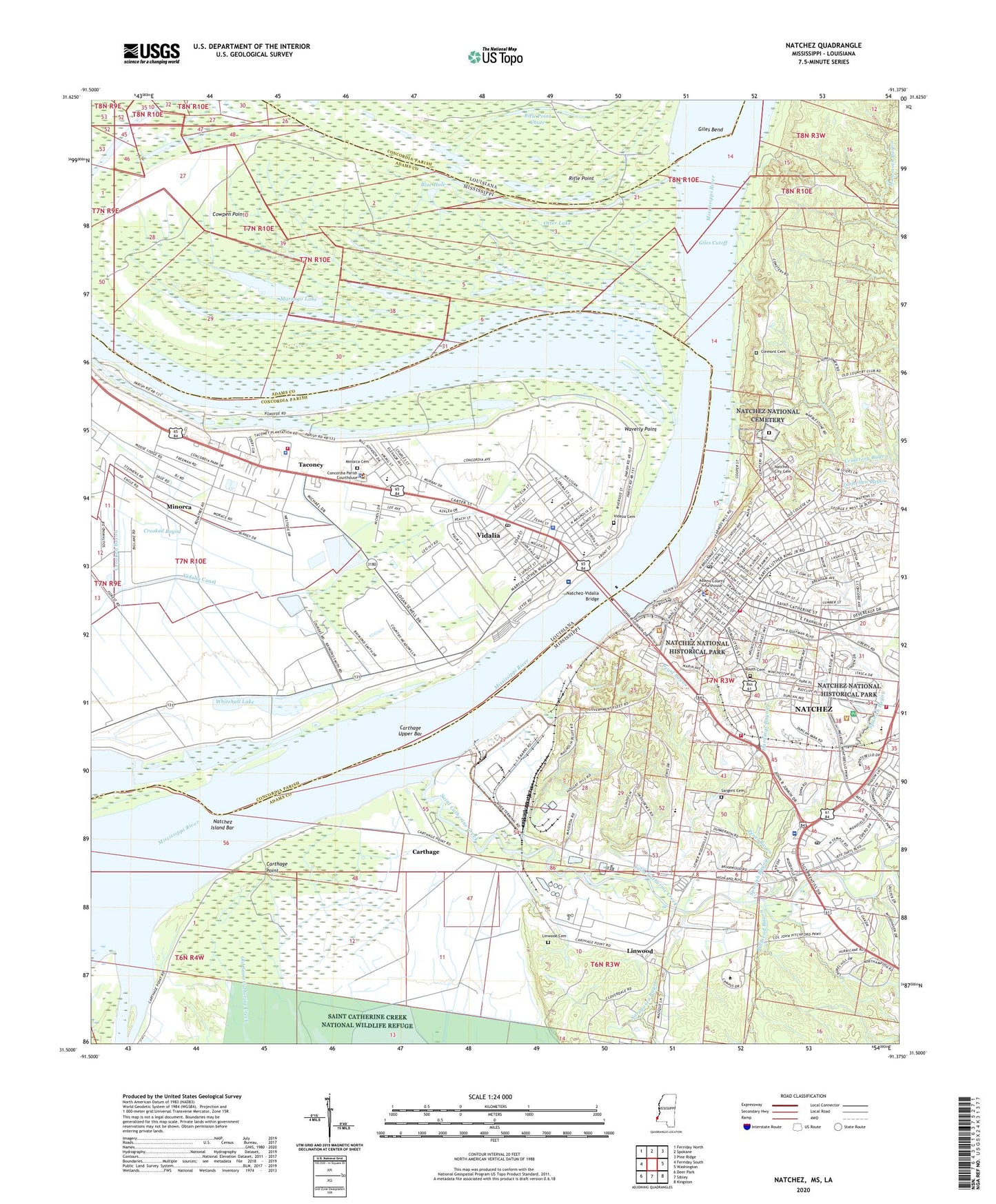 Natchez Mississippi US Topo Map Image