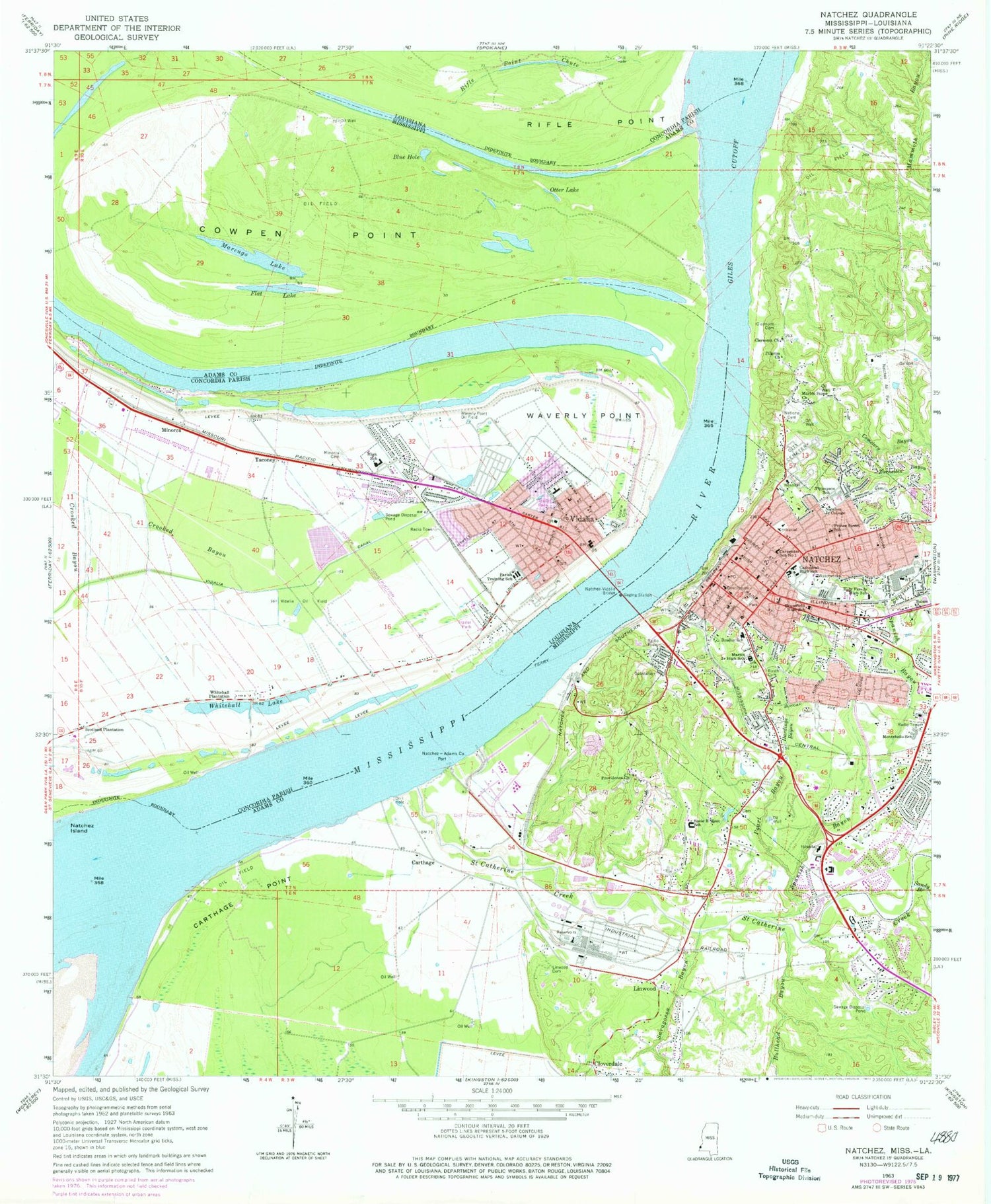 Classic USGS Natchez Mississippi 7.5'x7.5' Topo Map Image