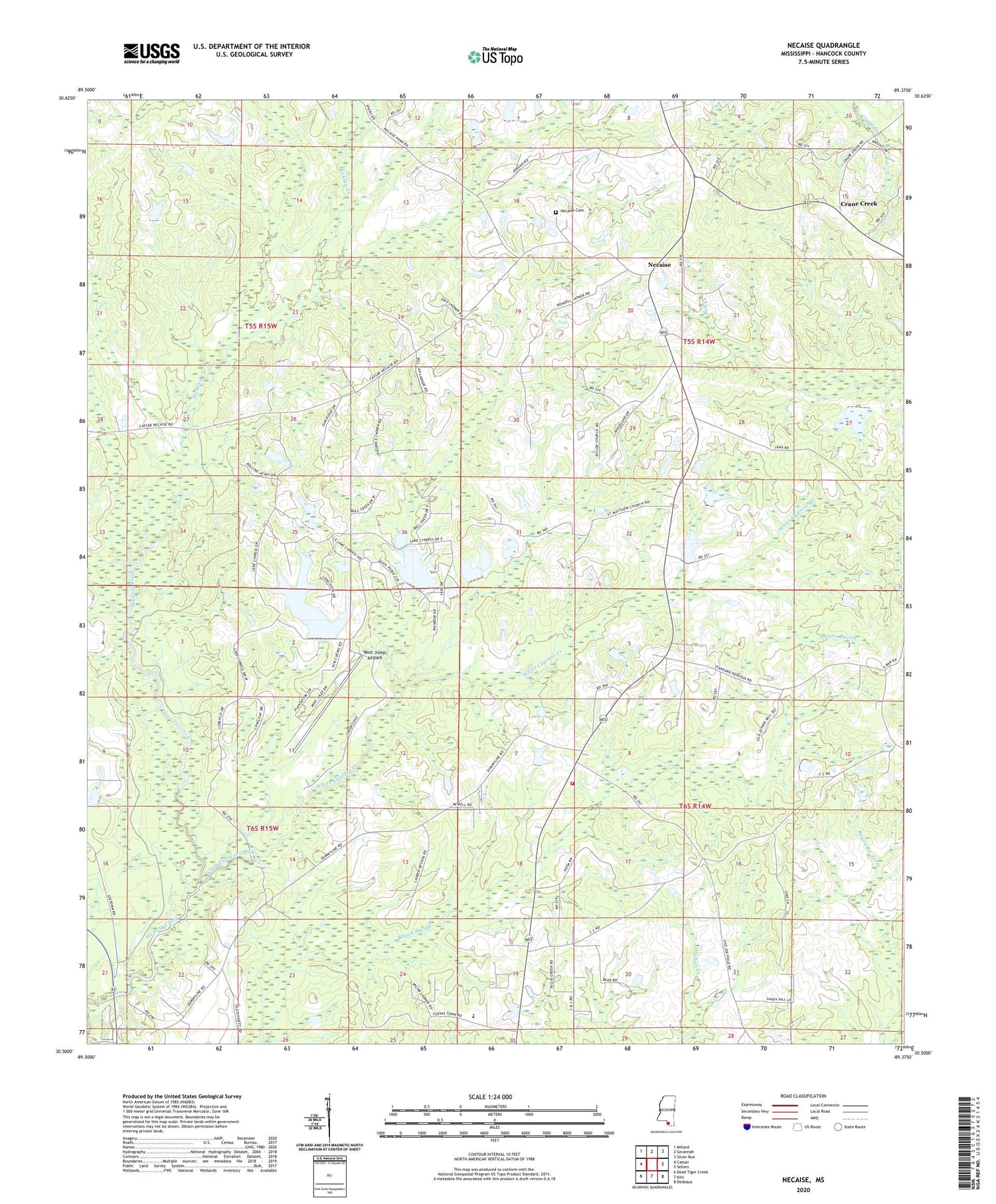 Necaise Mississippi US Topo Map Image