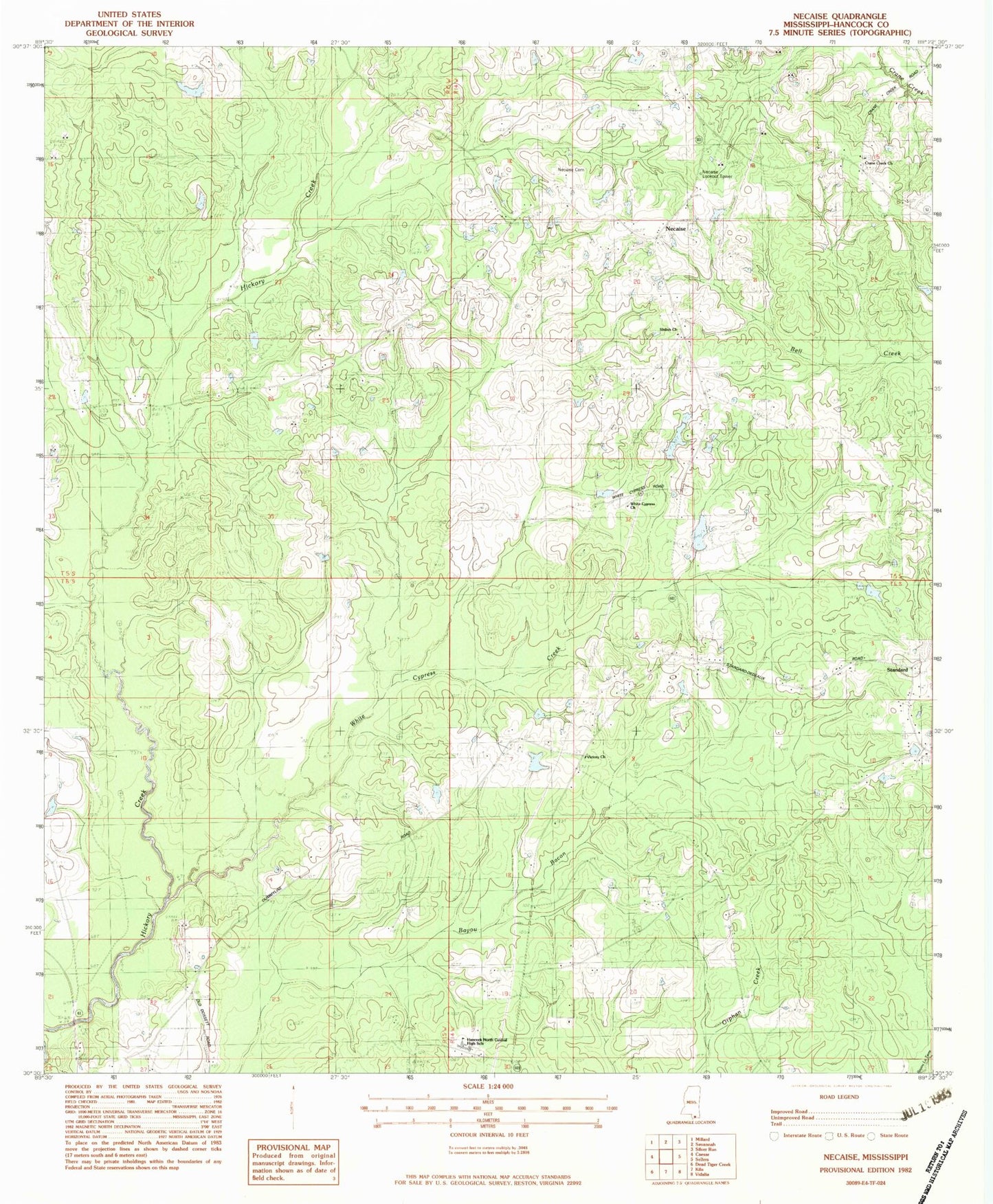 Classic USGS Necaise Mississippi 7.5'x7.5' Topo Map Image