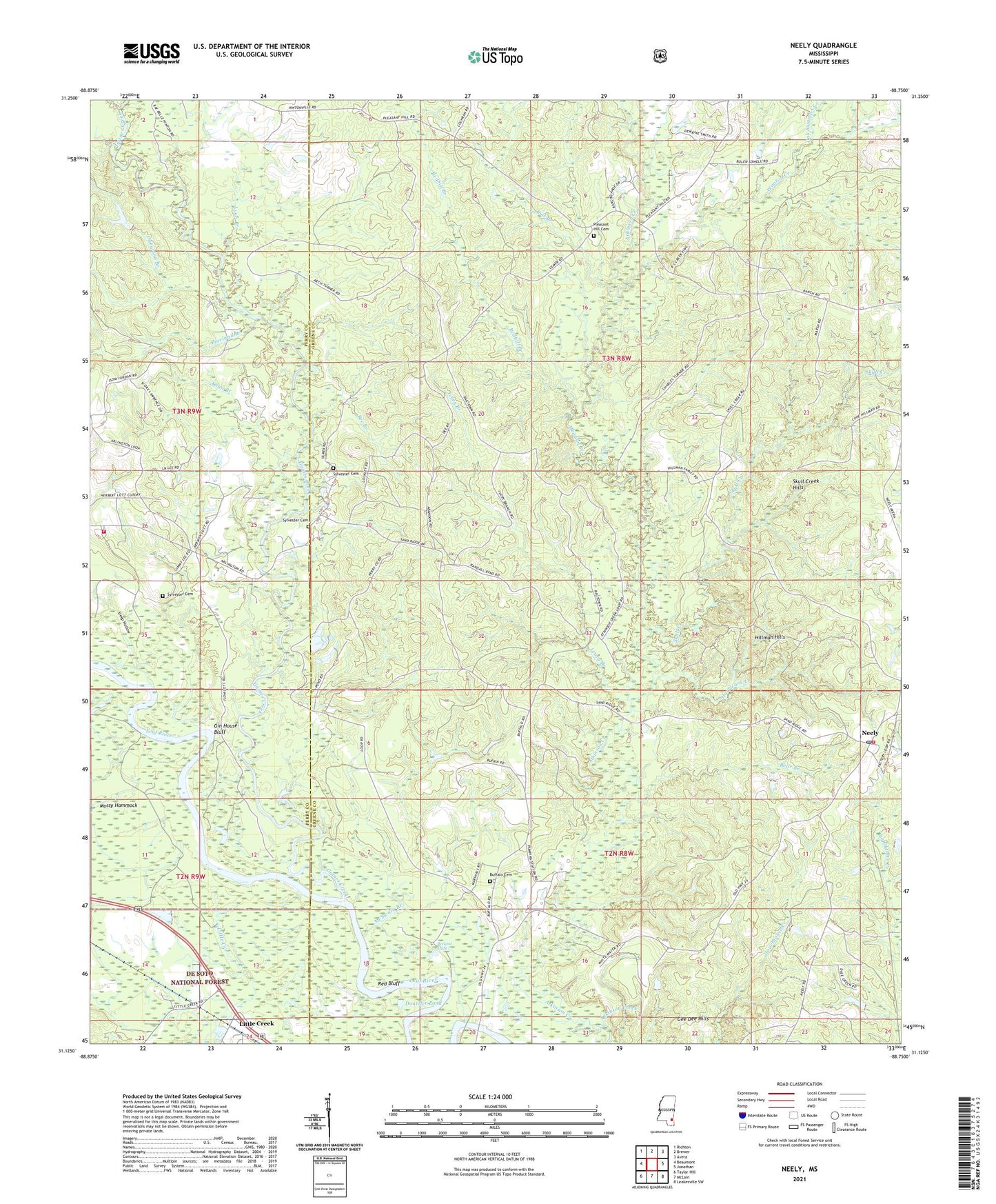 Neely Mississippi US Topo Map Image