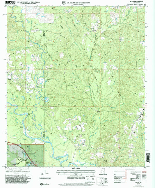 Classic USGS Neely Mississippi 7.5'x7.5' Topo Map Image
