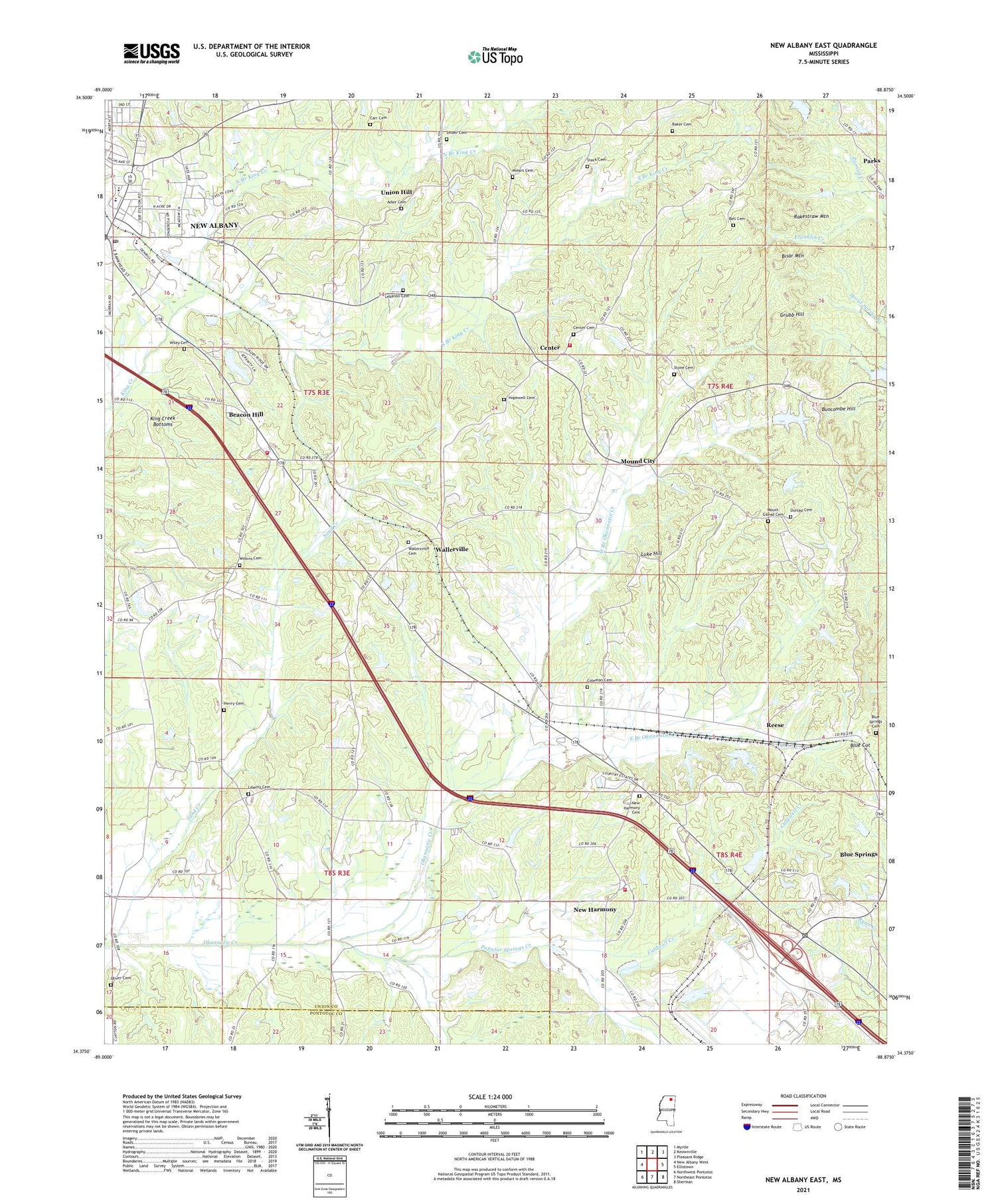 New Albany East Mississippi US Topo Map Image