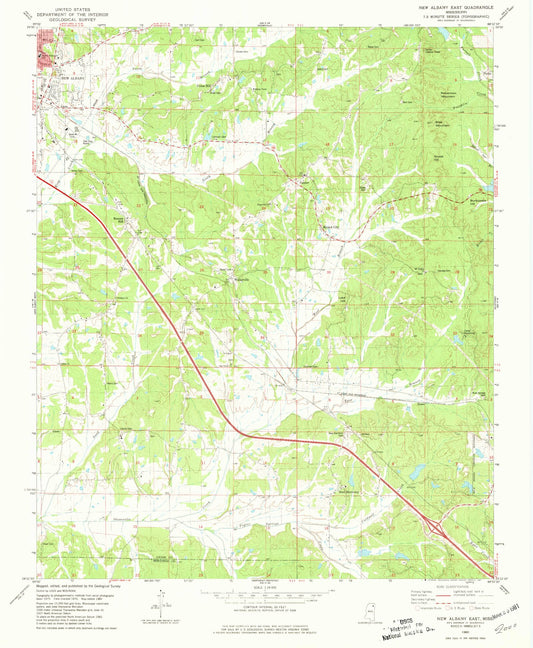 Classic USGS New Albany East Mississippi 7.5'x7.5' Topo Map Image