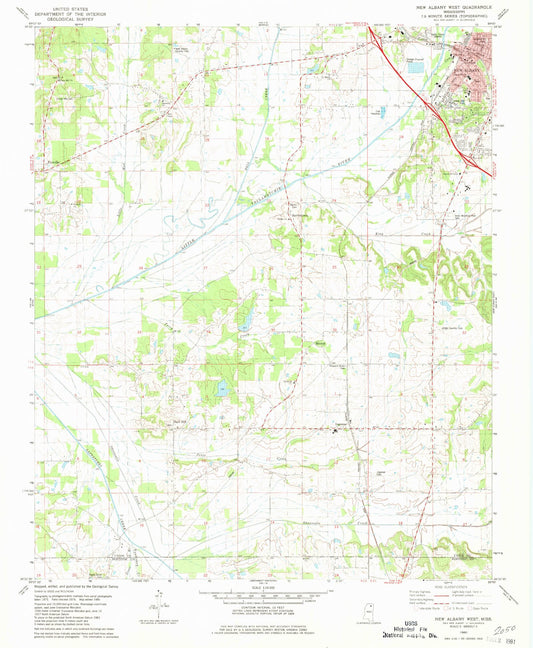 Classic USGS New Albany West Mississippi 7.5'x7.5' Topo Map Image