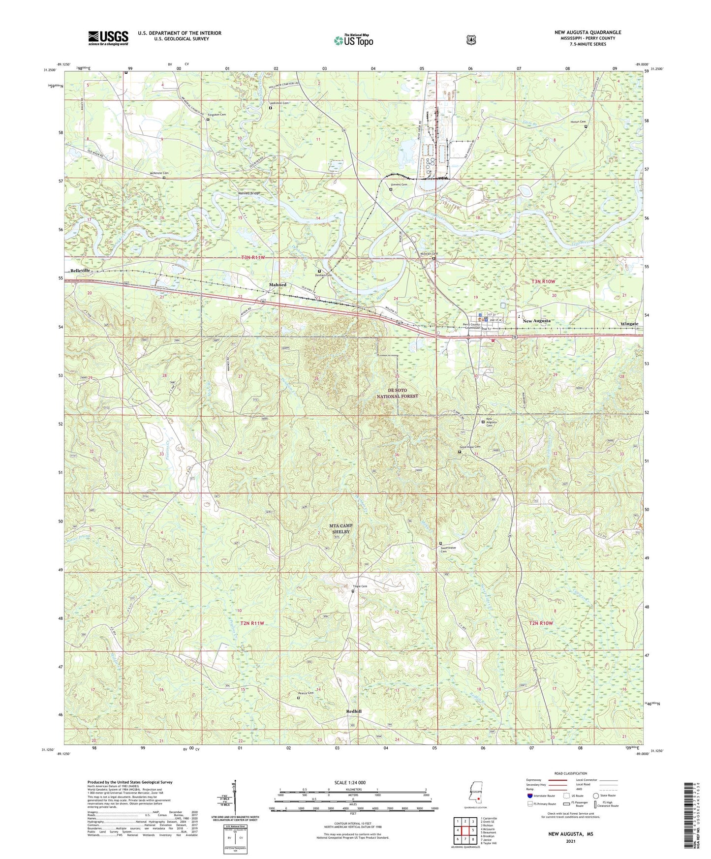 New Augusta Mississippi US Topo Map Image