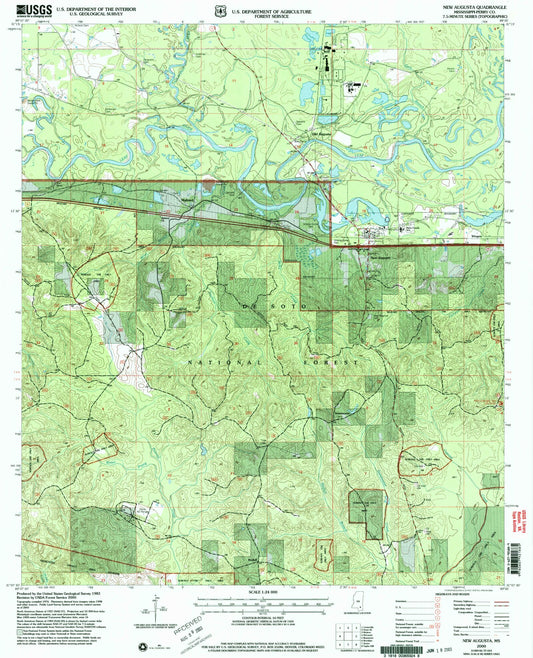 Classic USGS New Augusta Mississippi 7.5'x7.5' Topo Map Image