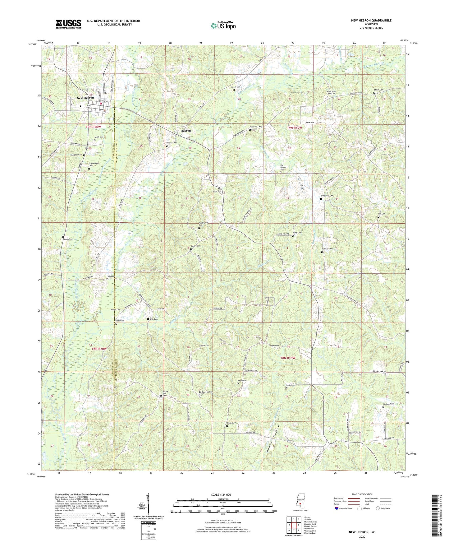 New Hebron Mississippi US Topo Map Image