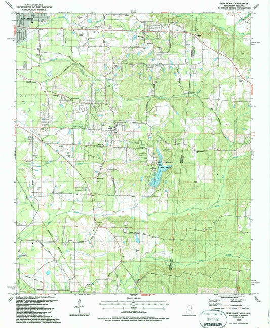 Classic USGS New Hope Mississippi 7.5'x7.5' Topo Map Image