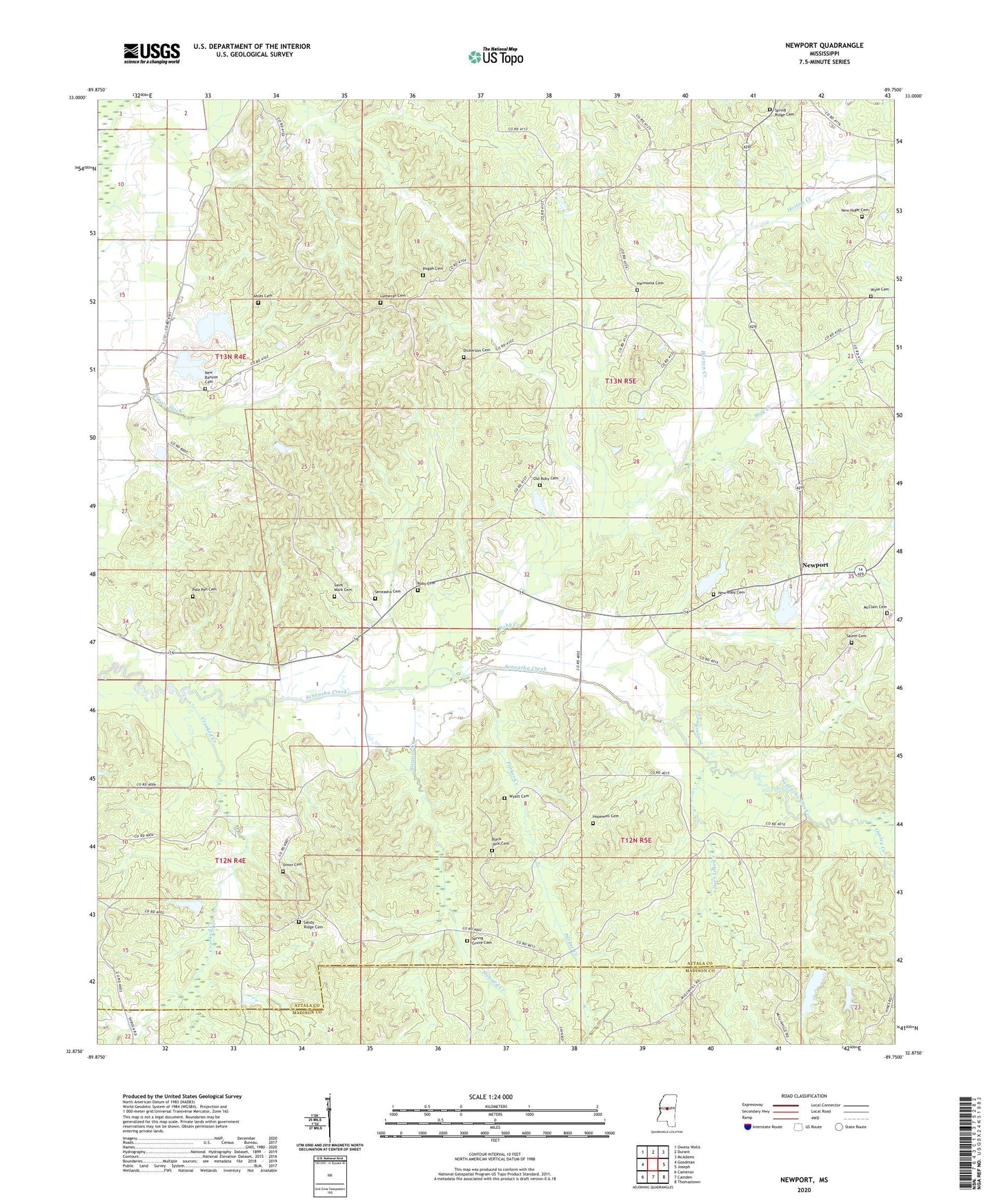 Newport Mississippi US Topo Map Image