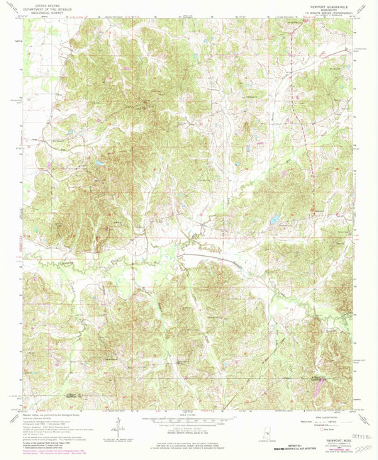 Classic USGS Newport Mississippi 7.5'x7.5' Topo Map Image