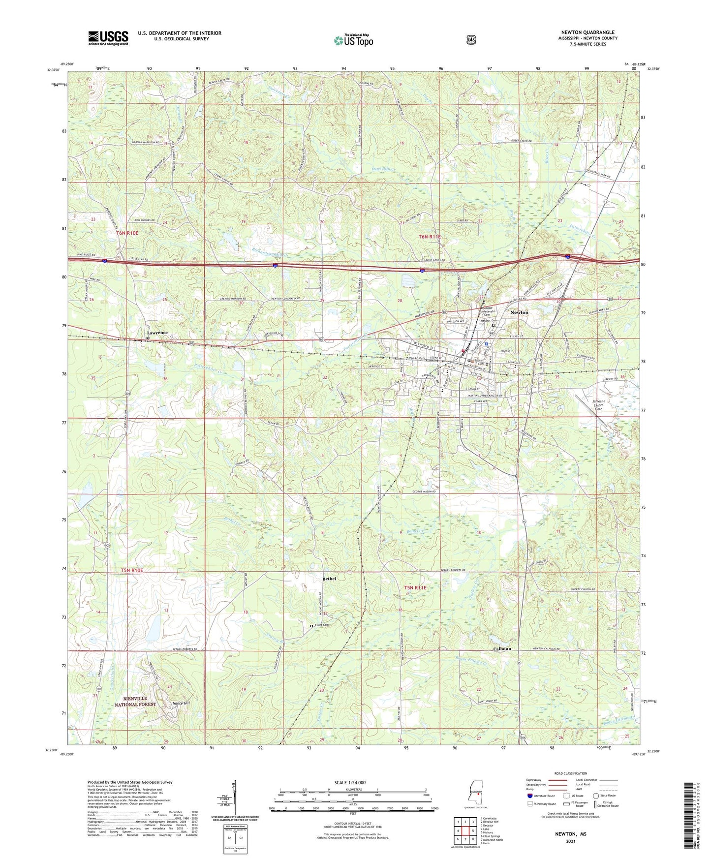 Newton Mississippi US Topo Map Image