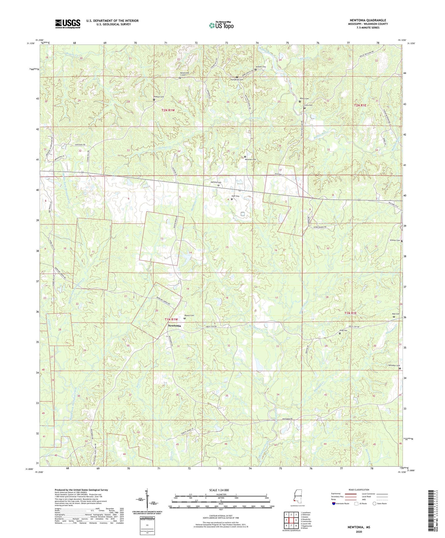 Newtonia Mississippi US Topo Map Image