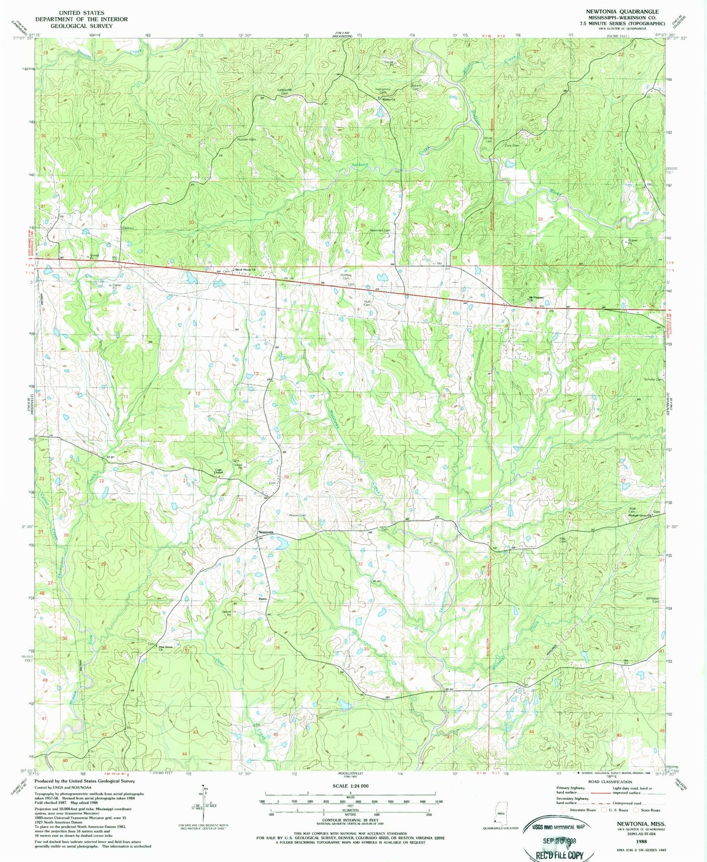Classic USGS Newtonia Mississippi 7.5'x7.5' Topo Map Image