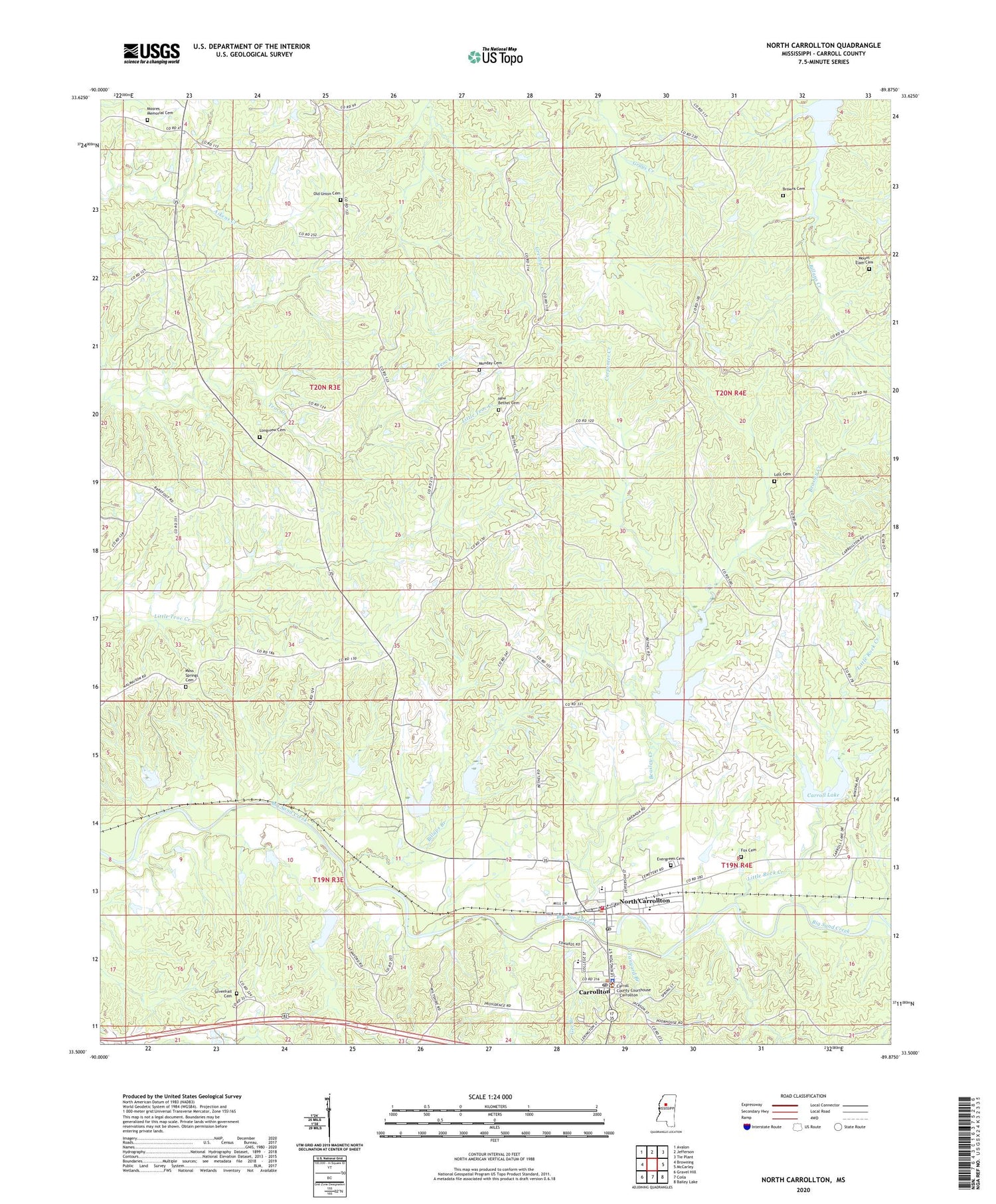 North Carrollton Mississippi US Topo Map Image