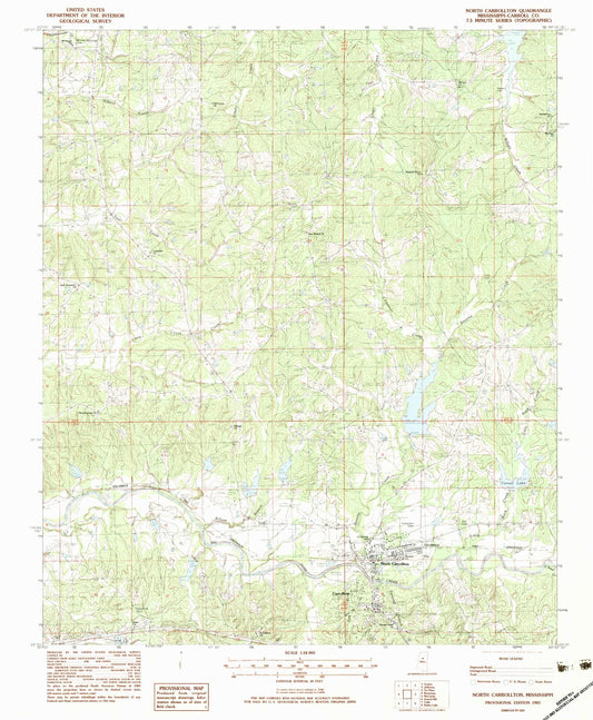 Classic USGS North Carrollton Mississippi 7.5'x7.5' Topo Map Image
