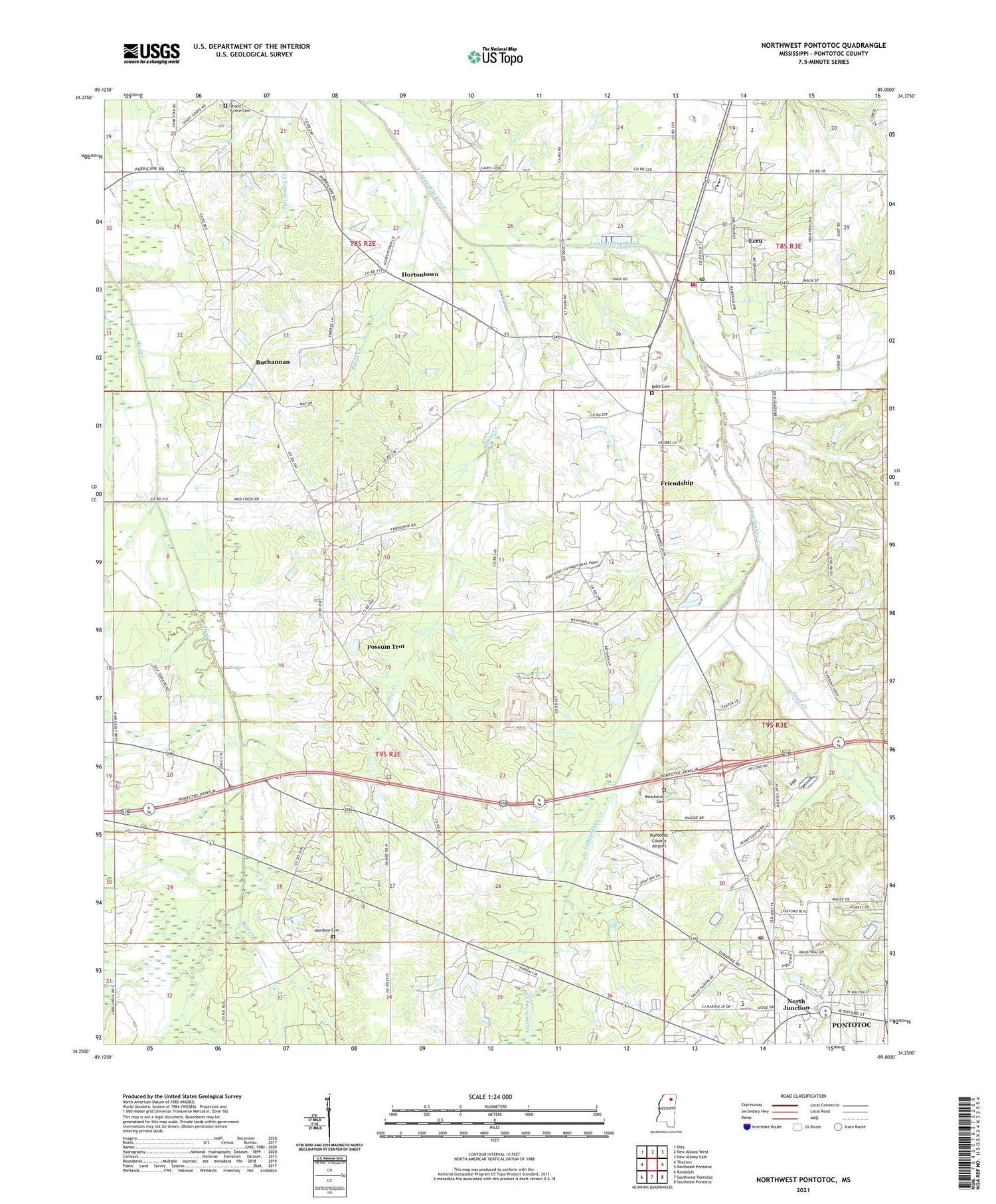 Northwest Pontotoc Mississippi US Topo Map Image