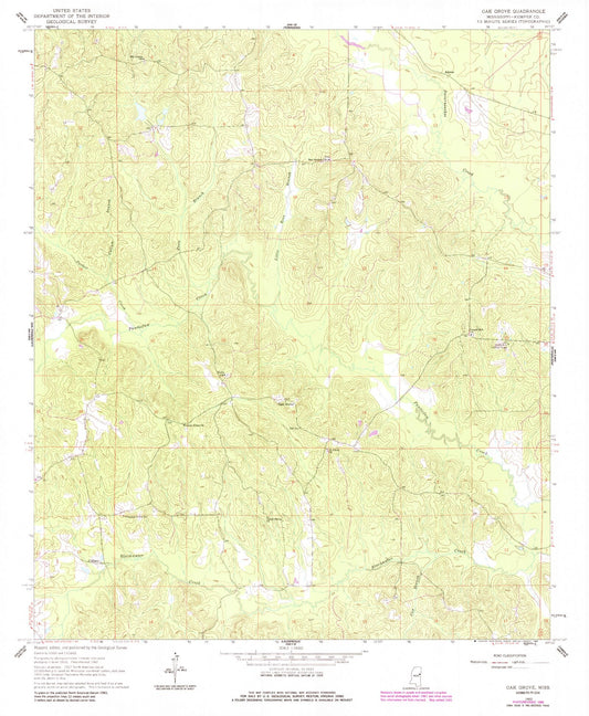 Classic USGS Oak Grove Mississippi 7.5'x7.5' Topo Map Image