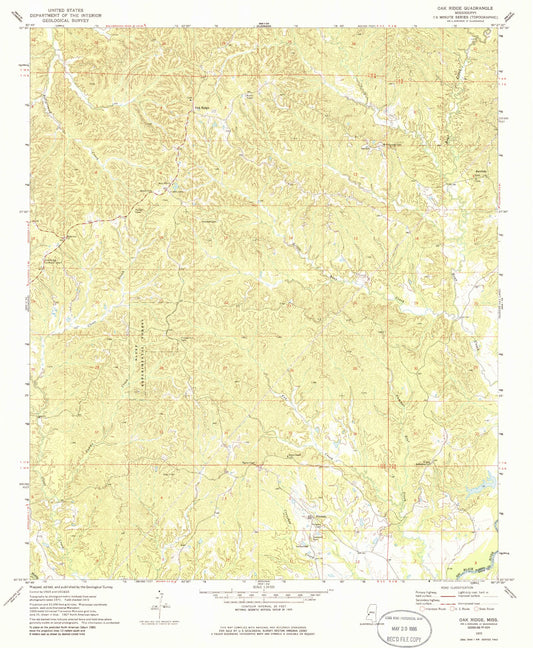 Classic USGS Oak Ridge Mississippi 7.5'x7.5' Topo Map Image