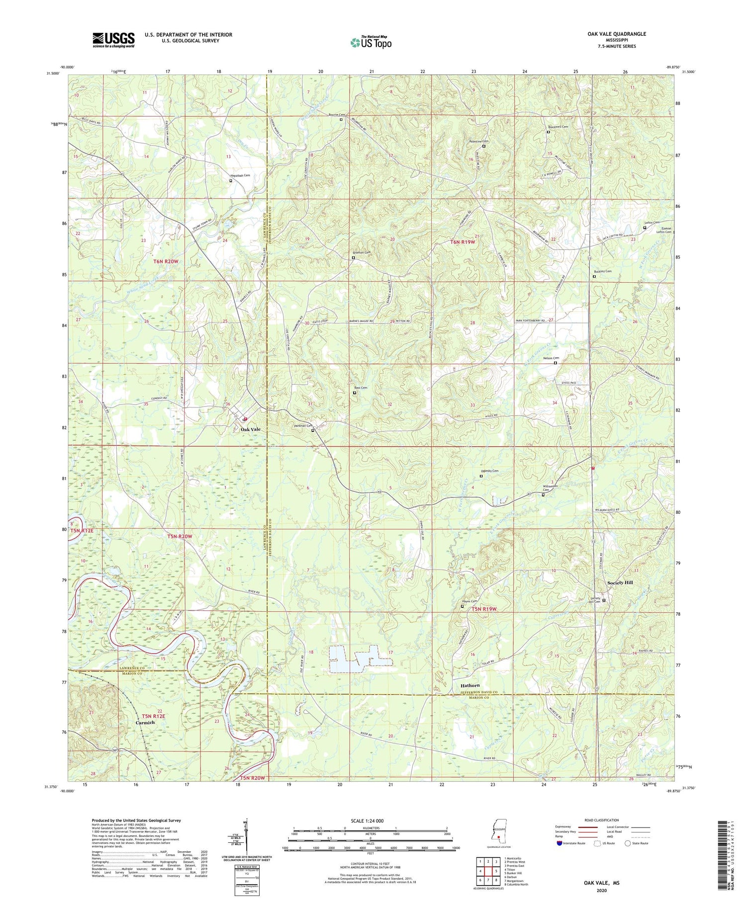 Oak Vale Mississippi US Topo Map Image