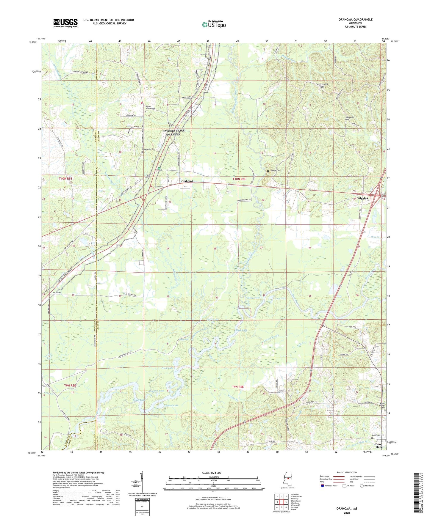 Ofahoma Mississippi US Topo Map Image