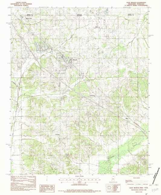 Classic USGS Olive Branch Mississippi 7.5'x7.5' Topo Map Image