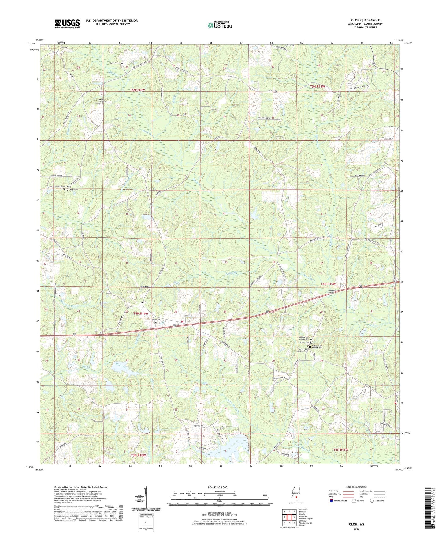 Oloh Mississippi US Topo Map Image