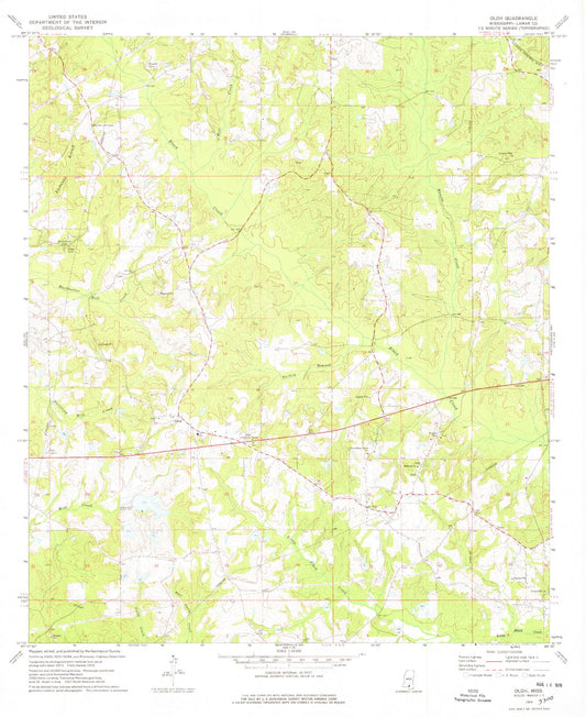 Classic USGS Oloh Mississippi 7.5'x7.5' Topo Map Image