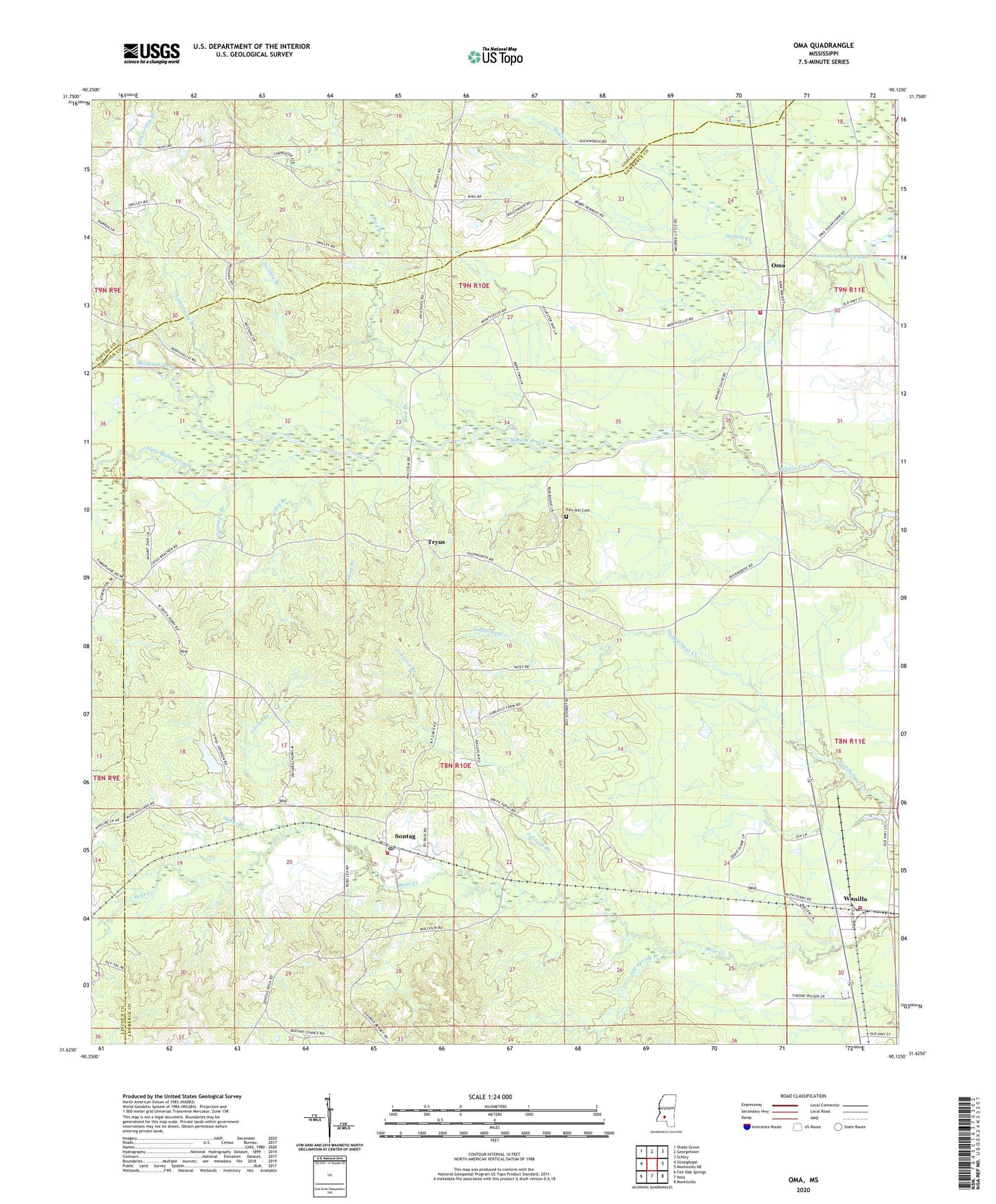Oma Mississippi US Topo Map Image